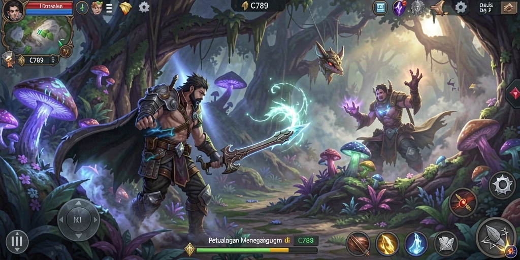 Tampilan gameplay mendebarkan dari C789 dalam dunia petualangan.