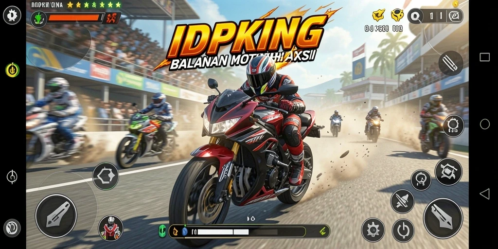 Tampilan gameplay balapan motor yang seru di IDPKING.