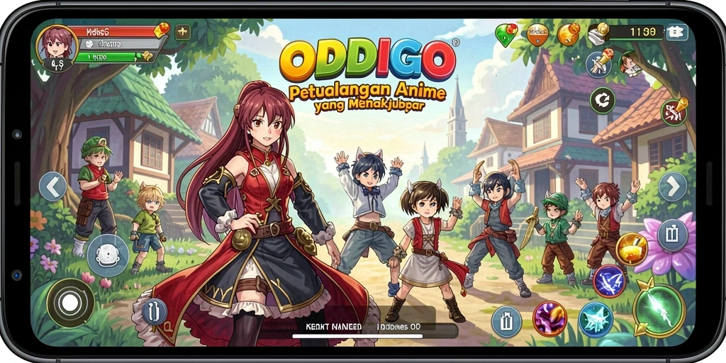 Tampilan gameplay ODDIGO yang penuh aksi dan karakter berwarna-warni.