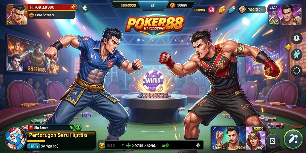 Tampilan gameplay intens POKER88 dengan karakter Fighting.