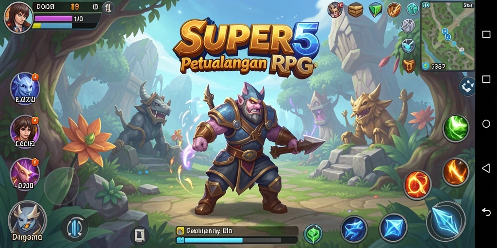 Tangkapan layar SUPER5 yang menunjukkan aksi pertarungan epik dalam RPG.